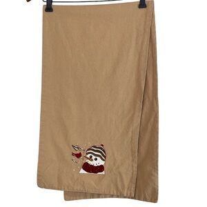 Tan Snowman and Cardinal Embroidered Table Runner Winter Christmas Decor